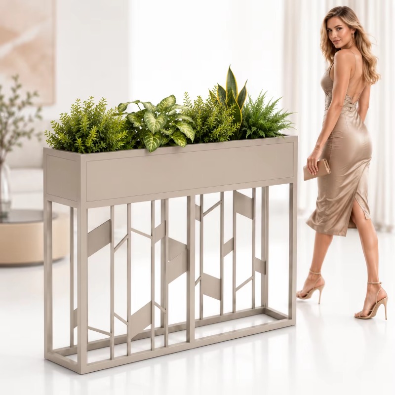 Room Divider Bamboo - Caixa de Plantas Metálica Preta Fosca